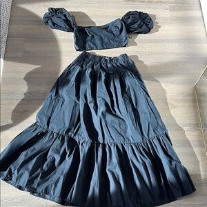 Black Puff off the shoulder Sleeve Crop Top and Maxi Skirt Set